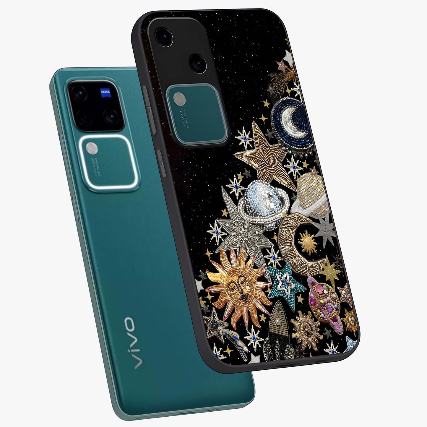 Cosmic Sparkle Dreams Glass Case displayed in angled mockup highlighting dreamy star sparkle design with celestial aesthetic.