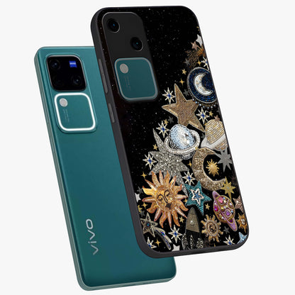 Cosmic Sparkle Dreams Glass Case displayed in angled mockup highlighting dreamy star sparkle design with celestial aesthetic.