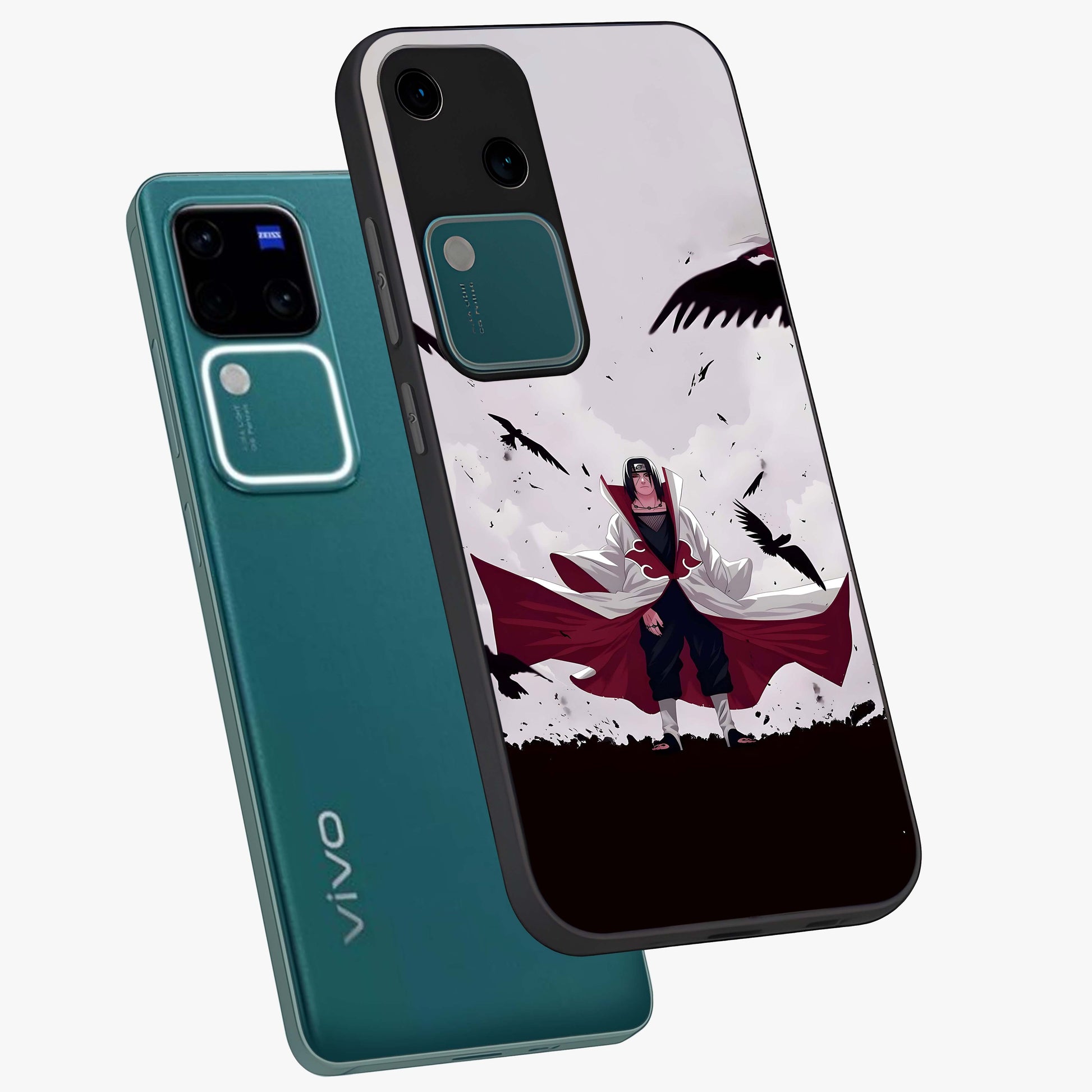 Crimson Crow Ascension Glass Case displayed in angled mockup highlighting powerful crow illustration with dark crimson aesthetic.