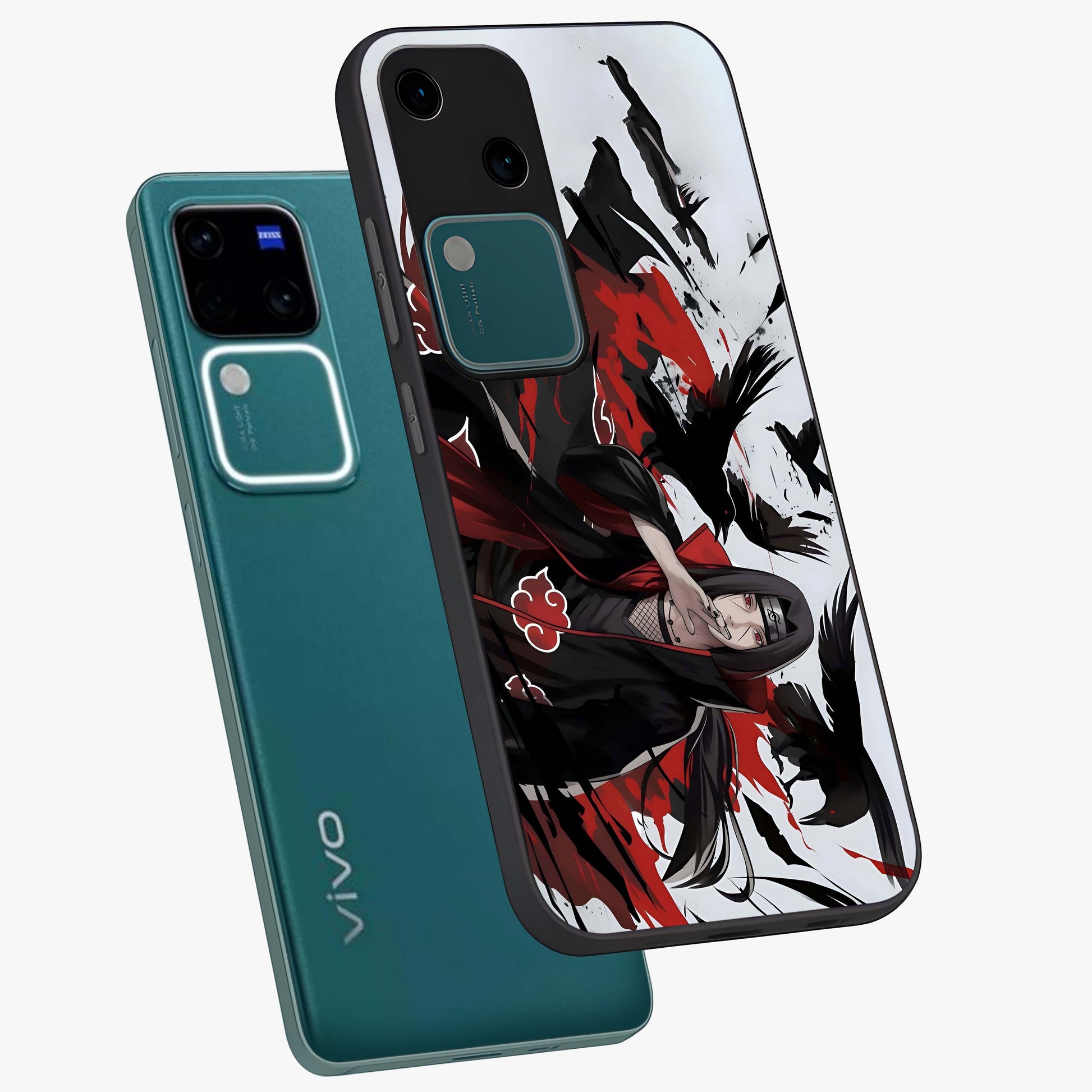 Crimson Crow Illusion Glass Case displayed in angled mockup highlighting mysterious crow graphic with dark aesthetic style.