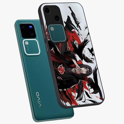 Crimson Crow Illusion Glass Case displayed in angled mockup highlighting mysterious crow graphic with dark aesthetic style.