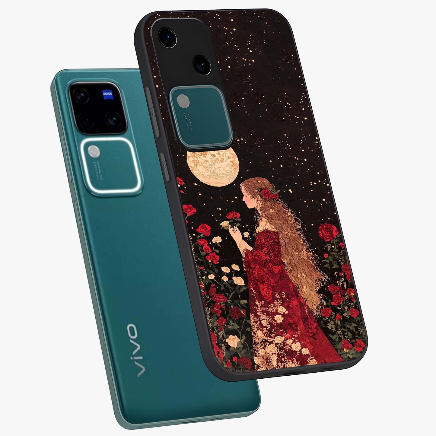 Crimson Dreams Glass Case displayed in angled mockup highlighting soft crimson aesthetic design with artistic theme.