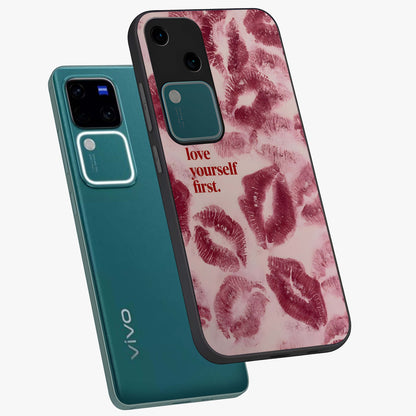 Crimson Kiss Love Glass Case displayed in angled mockup highlighting bold love inspired design with modern aesthetic style.