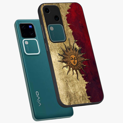 Crimson Sun Majesty Glass Case displayed in angled mockup highlighting majestic crimson sun design with bold aesthetic style.