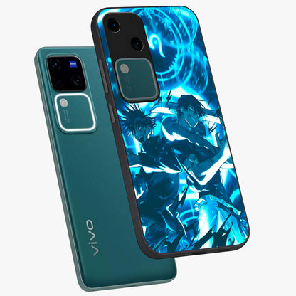 Cursed Energy Clash Glass Case displayed in angled mockup highlighting powerful battle inspired graphic with anime style aesthetic.