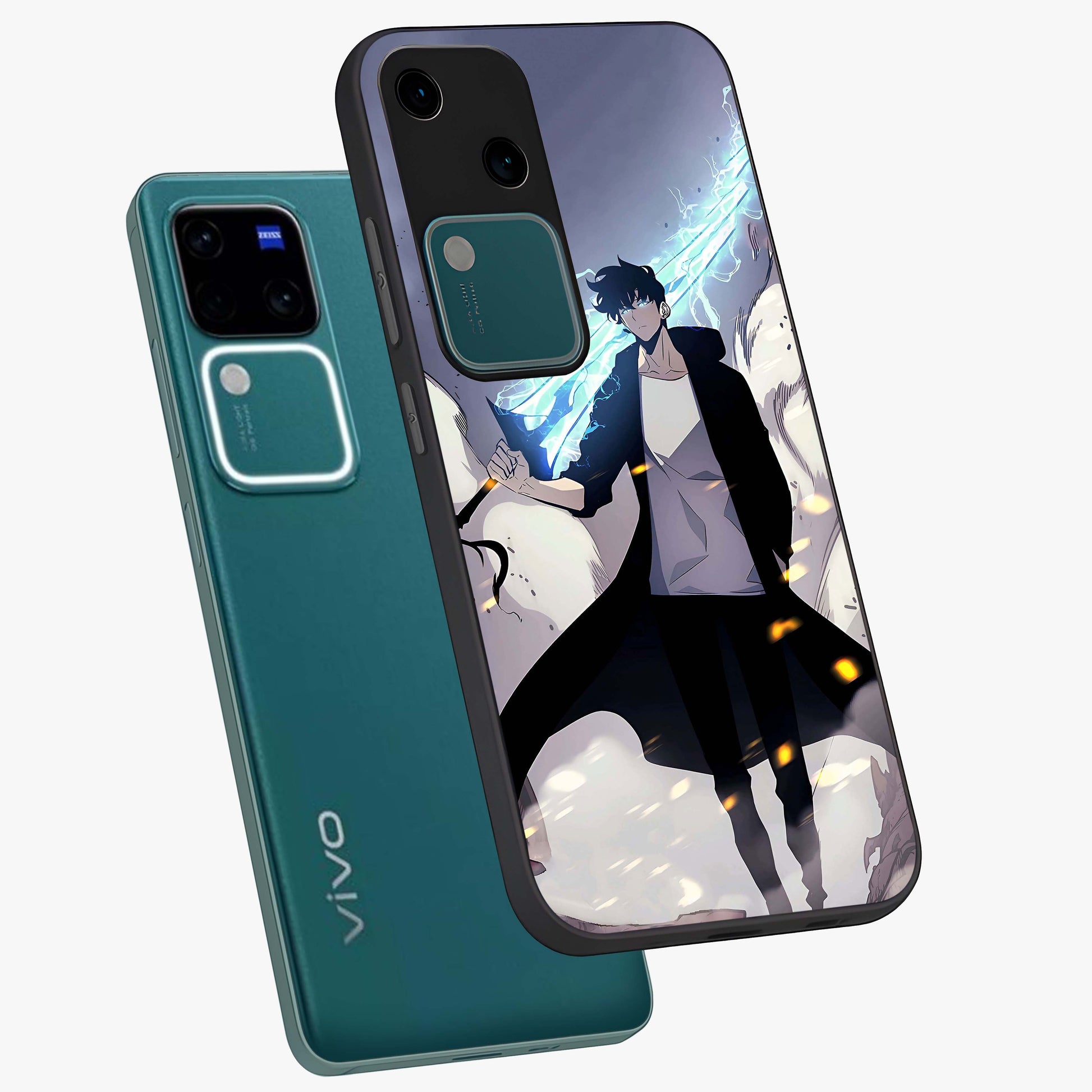 Dark Lightning Anime Warrior Glass Case displayed in angled mockup highlighting powerful lightning themed anime illustration.
