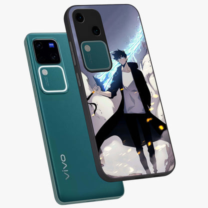 Dark Lightning Anime Warrior Glass Case displayed in angled mockup highlighting powerful lightning themed anime illustration.