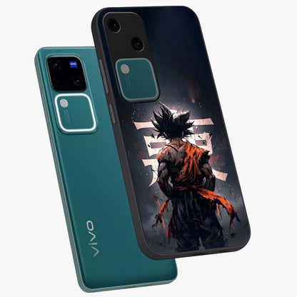 Dark Warrior In Rain Glass Case displayed in angled mockup highlighting dramatic warrior illustration with dark rain aesthetic.