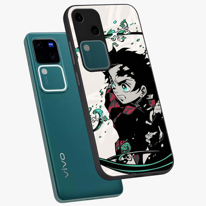 Demon Slayer Glass Case displayed in angled mockup highlighting dramatic anime character design with action aesthetic.