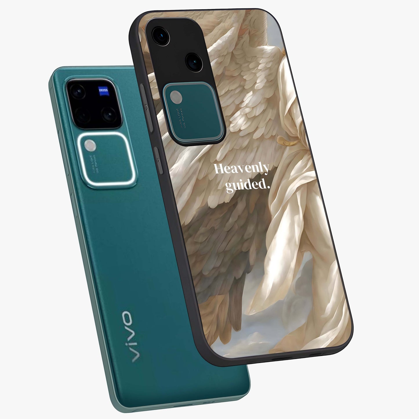 Divine Winged Grace Glass Case displayed in angled mockup highlighting graceful wing design with divine aesthetic style.