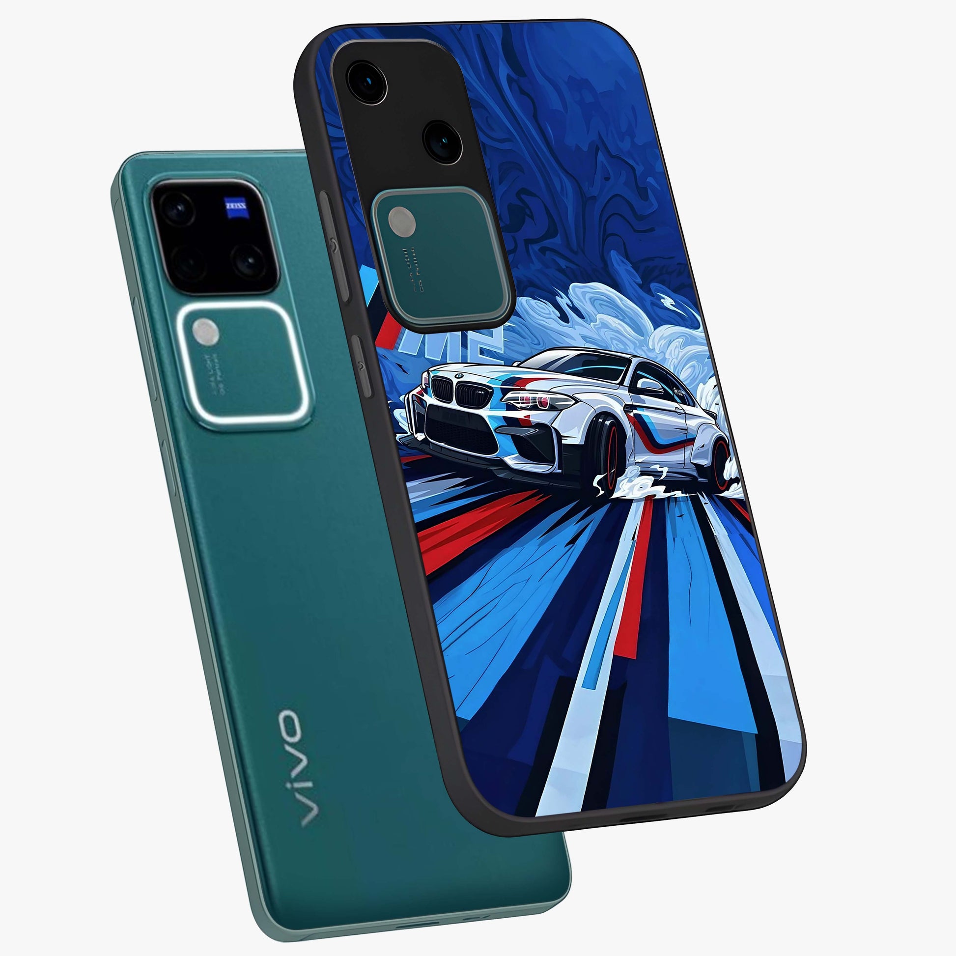 Drift Power Rush Glass Case displayed in angled mockup highlighting powerful drift car design with sporty aesthetic style.