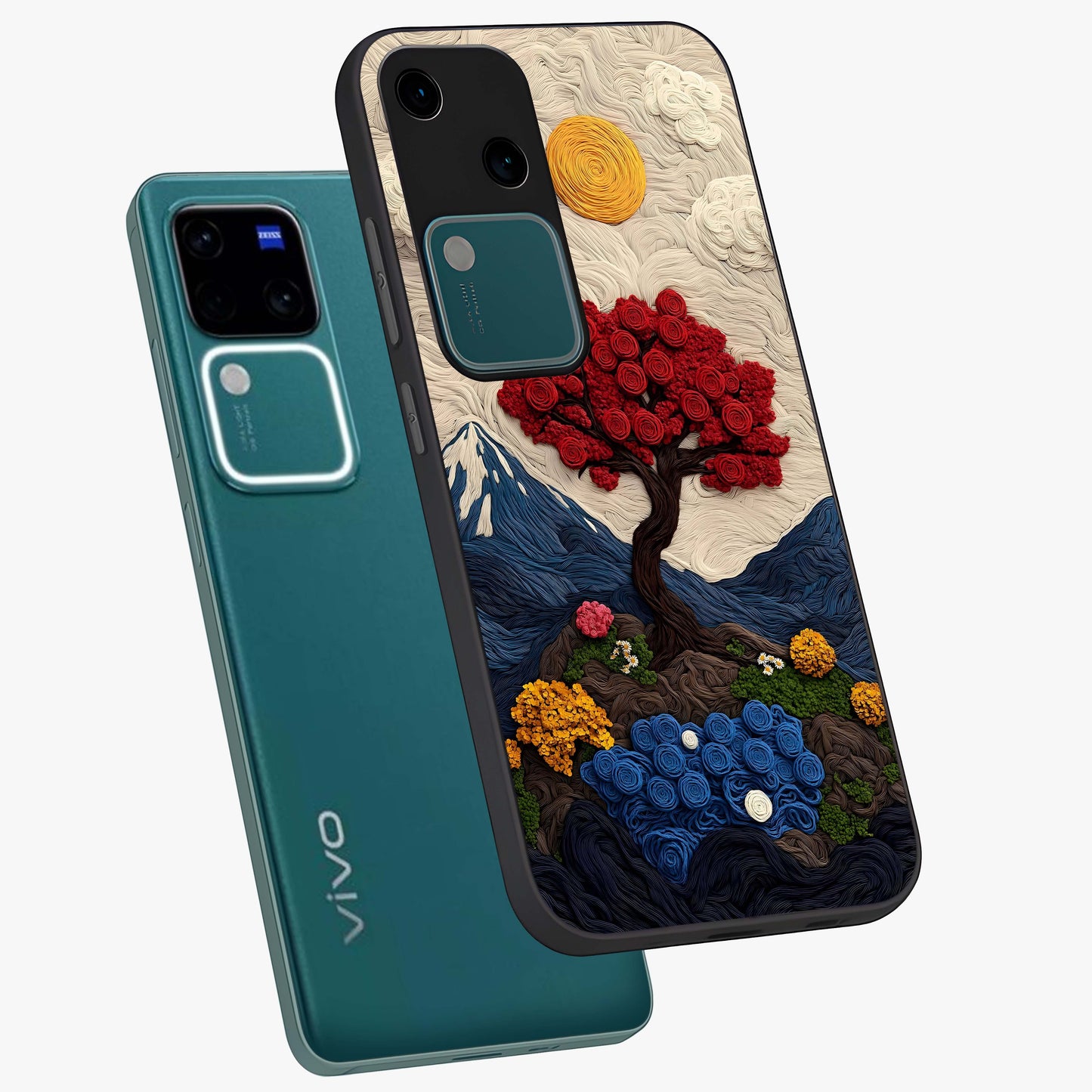 Eternal Nature Tapestry Glass Case displayed in angled mockup highlighting detailed botanical pattern with artistic aesthetic.