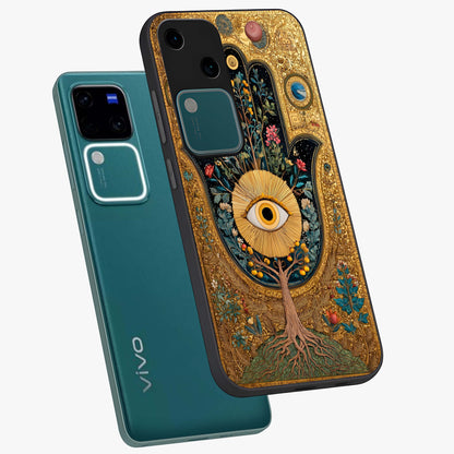 Ethereal Evil Eye Glass Case displayed in angled mockup highlighting protective evil eye symbol with spiritual aesthetic design.