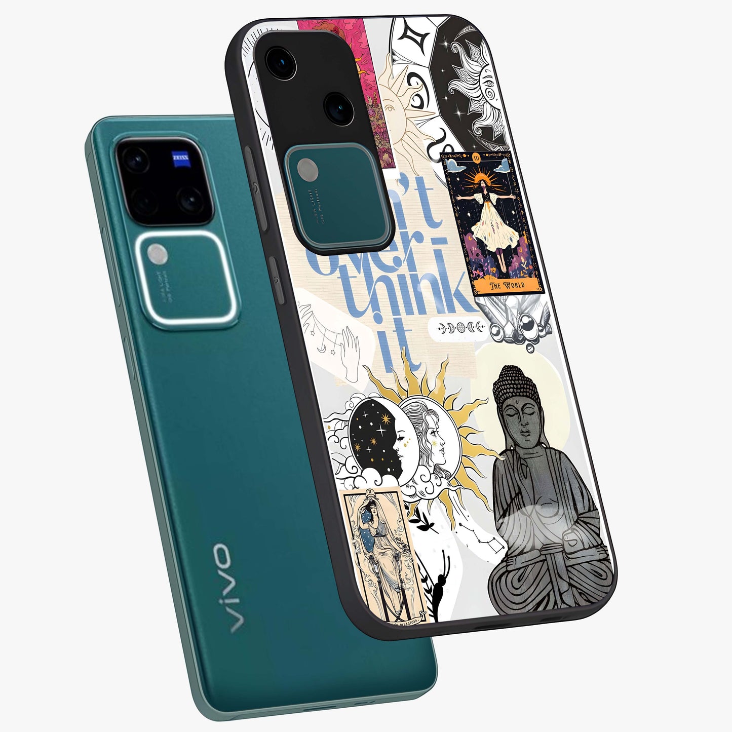 Ethereal Thoughts Glass Case displayed in angled mockup highlighting soft abstract design with calm ethereal aesthetic.