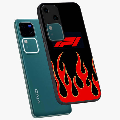 Fire F11 Glass Case displayed in angled mockup highlighting bold fire inspired graphic with energetic aesthetic style.