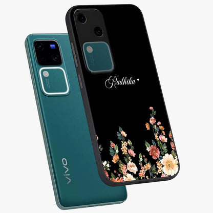 Floral Design With a Custom Personalized Name Glass Case displayed in angled mockup highlighting elegant floral pattern with custom name feature.