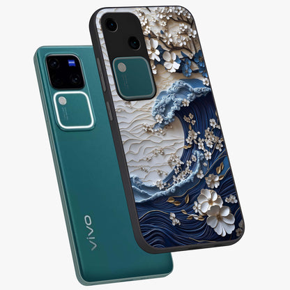 Floral Wave Origami Glass Case displayed in angled mockup highlighting geometric origami flower design with modern aesthetic style.