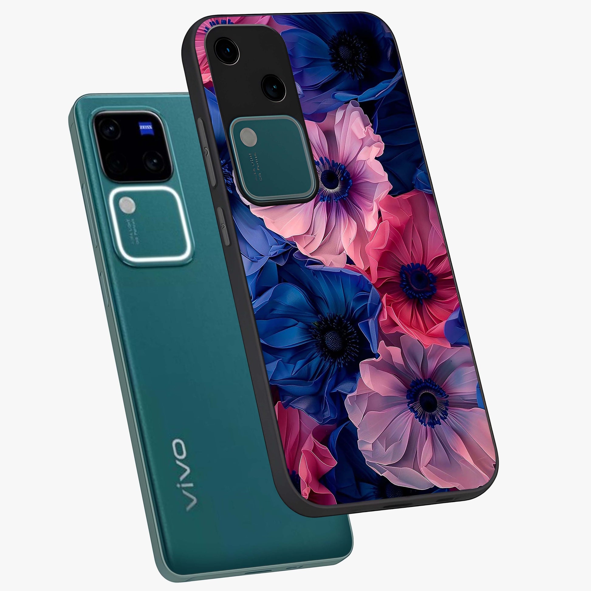 Flower Paper Art Pattern Glass Case displayed in angled mockup highlighting layered paper flower design with artistic aesthetic.