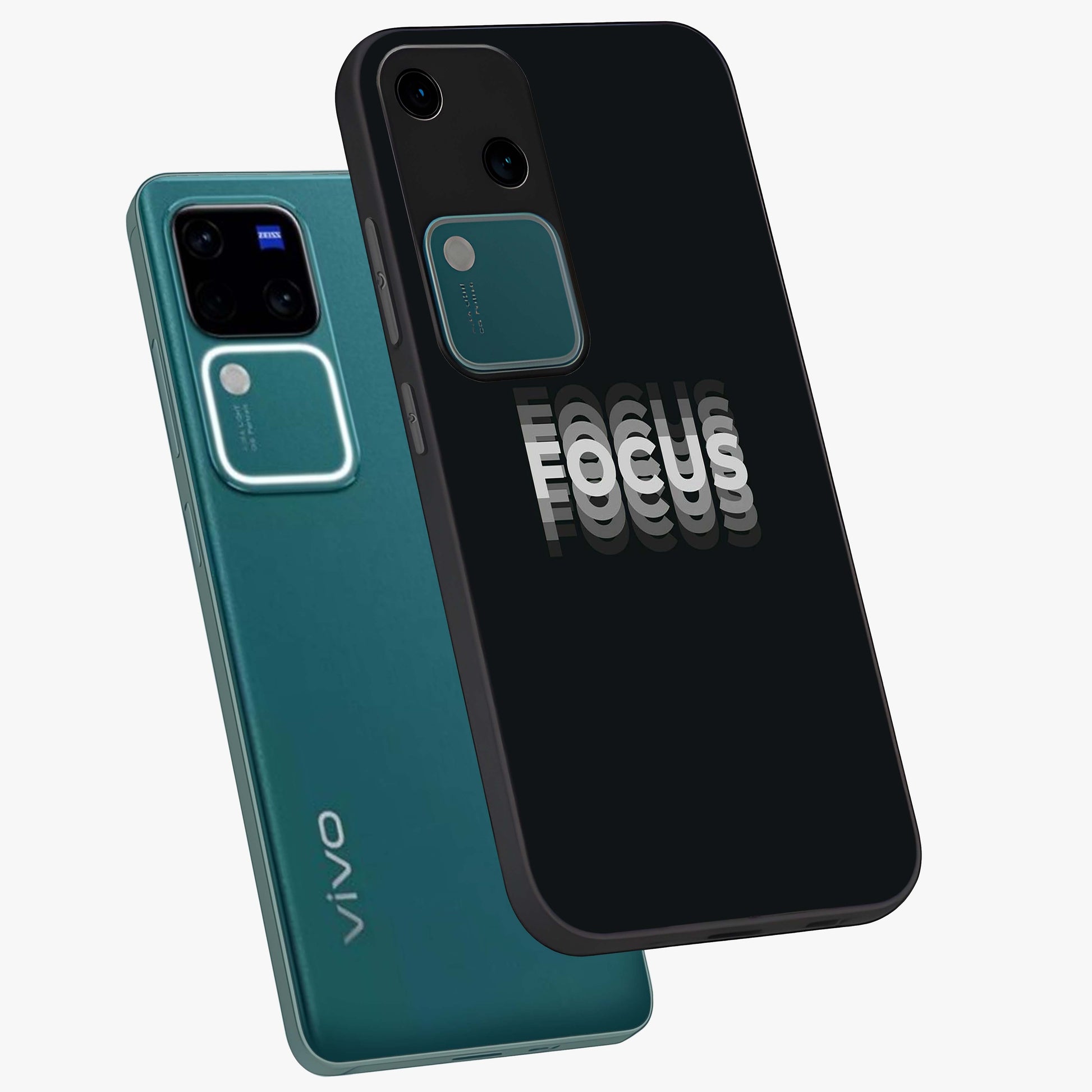 Focus Mode On Glass Case displayed in angled mockup highlighting clean minimal text artwork with modern aesthetic style.