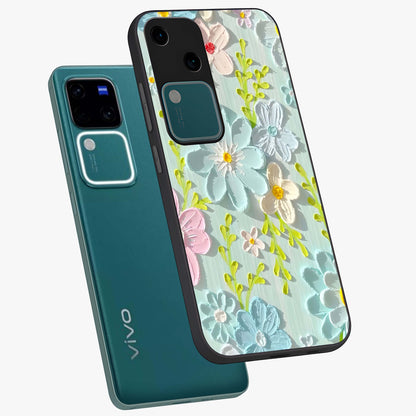 Frosted Petal Garden Glass Case displayed in angled mockup highlighting delicate flower petal design with calm garden aesthetic.