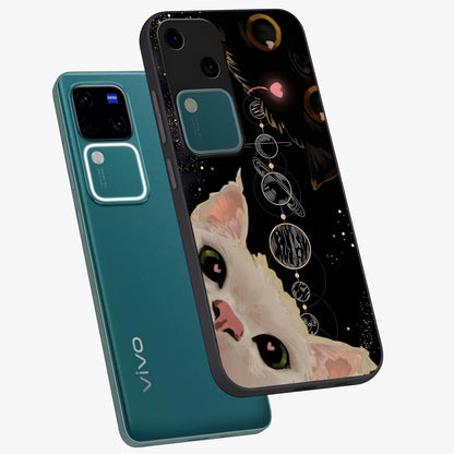 Galactic Cat Glass Case displayed in angled mockup highlighting celestial feline illustration with galaxy aesthetic style.