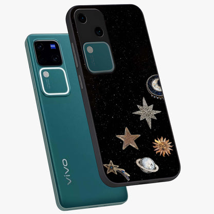Galactic Charm Glow Glass Case displayed in angled mockup highlighting luminous galaxy inspired design with dreamy aesthetic.