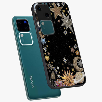 Galactic Jewel Stars Glass Case displayed in angled mockup highlighting shining celestial star design with cosmic aesthetic style.