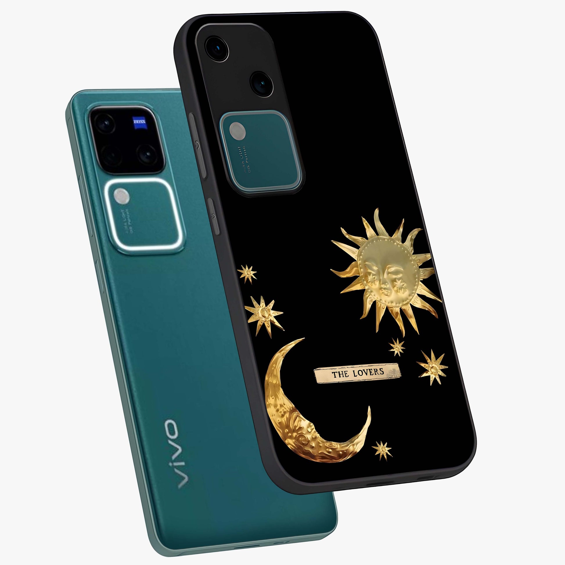 Gold Sun Blush Glass Case displayed in angled mockup highlighting radiant sun design with warm golden aesthetic.