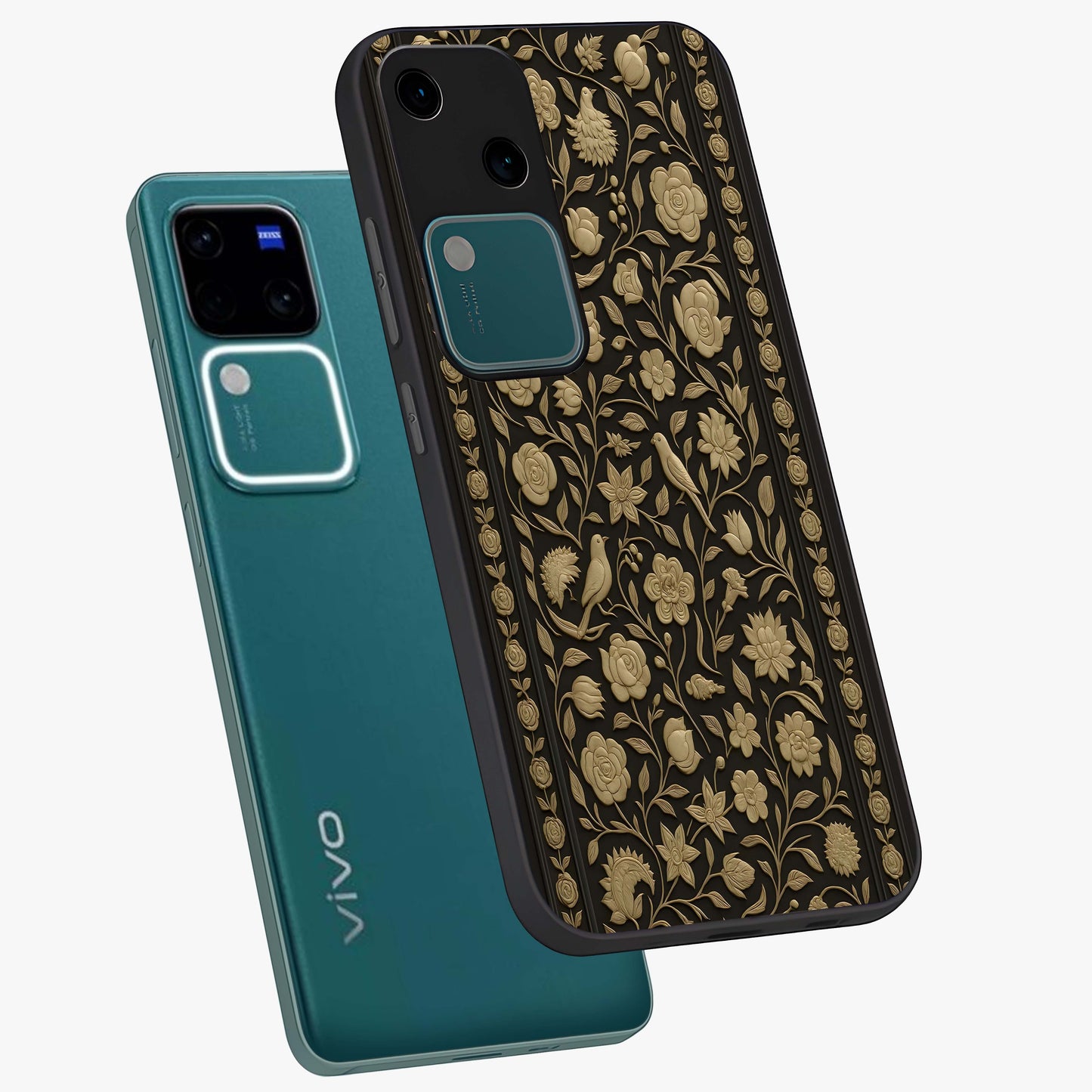 Golden Evil Eye Mandala Glass Case displayed in angled mockup highlighting protective evil eye symbol with golden mandala design.