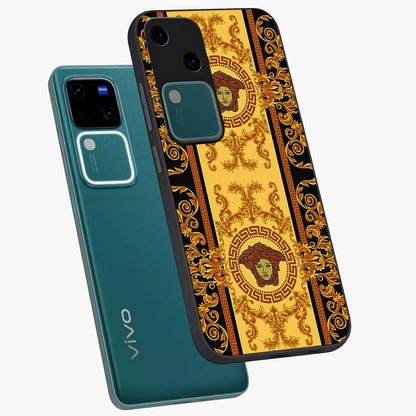 Golden Lotus Glow Glass Case displayed in angled mockup highlighting radiant lotus illustration with spiritual aesthetic.