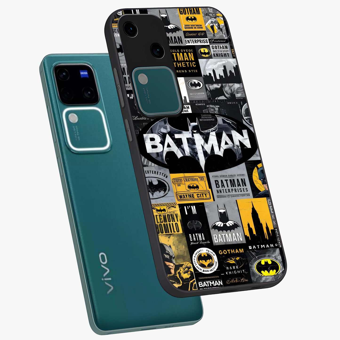 Knight Gotham Rise Glass Case displayed in angled mockup highlighting powerful knight silhouette design with dramatic aesthetic.