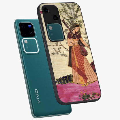 Lady With Veena Art Glass Case displayed in angled mockup highlighting graceful musical illustration with cultural artistic aesthetic.