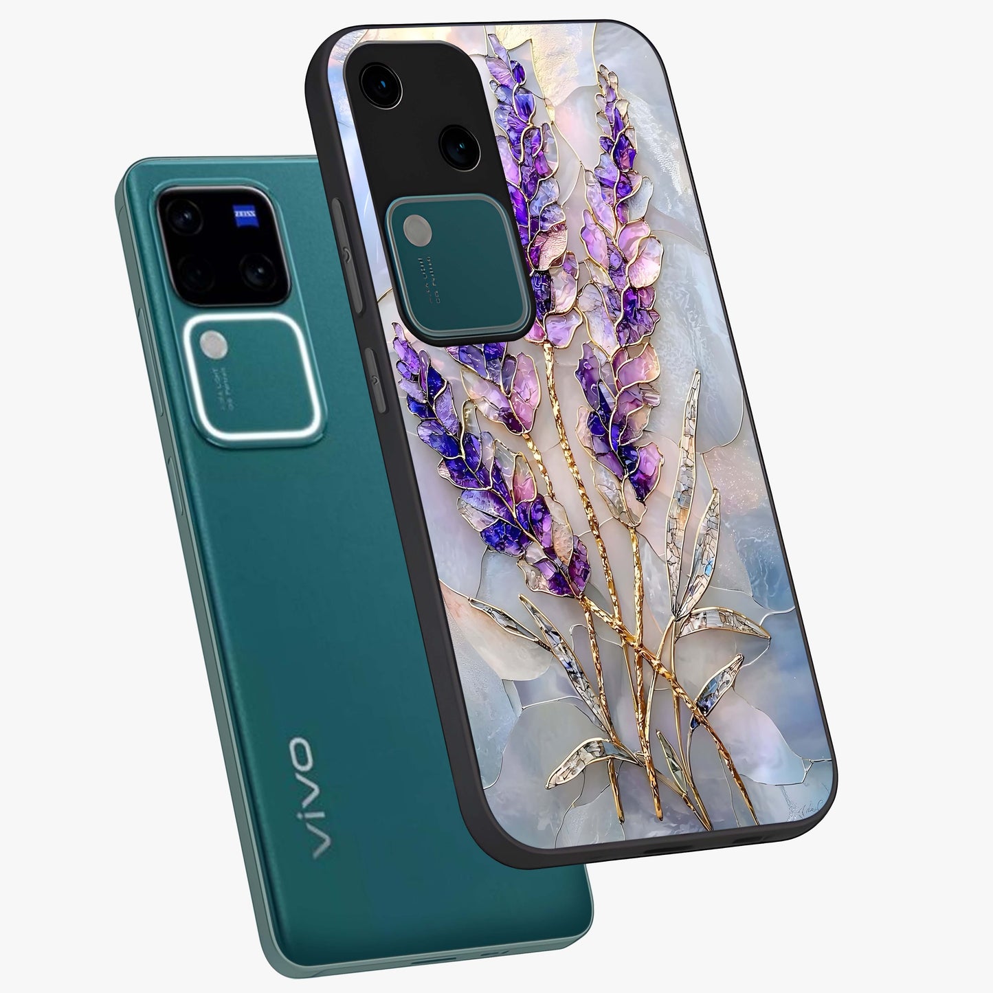 Lavender Dream Glow Glass Case displayed in angled mockup highlighting dreamy purple glow design with soft artistic style.