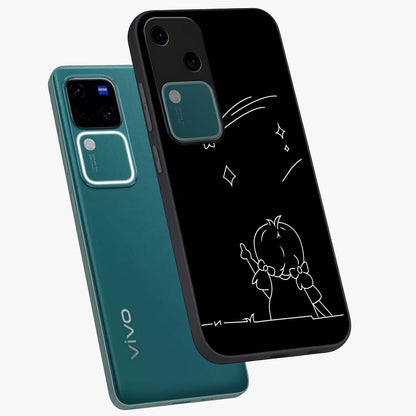 Line Art Girl With Shooting Stars Glass Case displayed in angled mockup highlighting elegant line art design with dreamy star aesthetic.