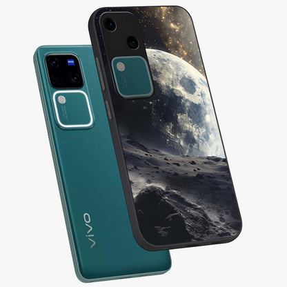 Lunar Horizon Glow Glass Case displayed in angled mockup highlighting celestial moon design with dreamy night aesthetic.