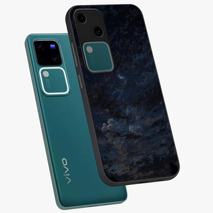 Lunar Veil Silence Glass Case displayed in angled mockup highlighting soft lunar design with peaceful celestial aesthetic.