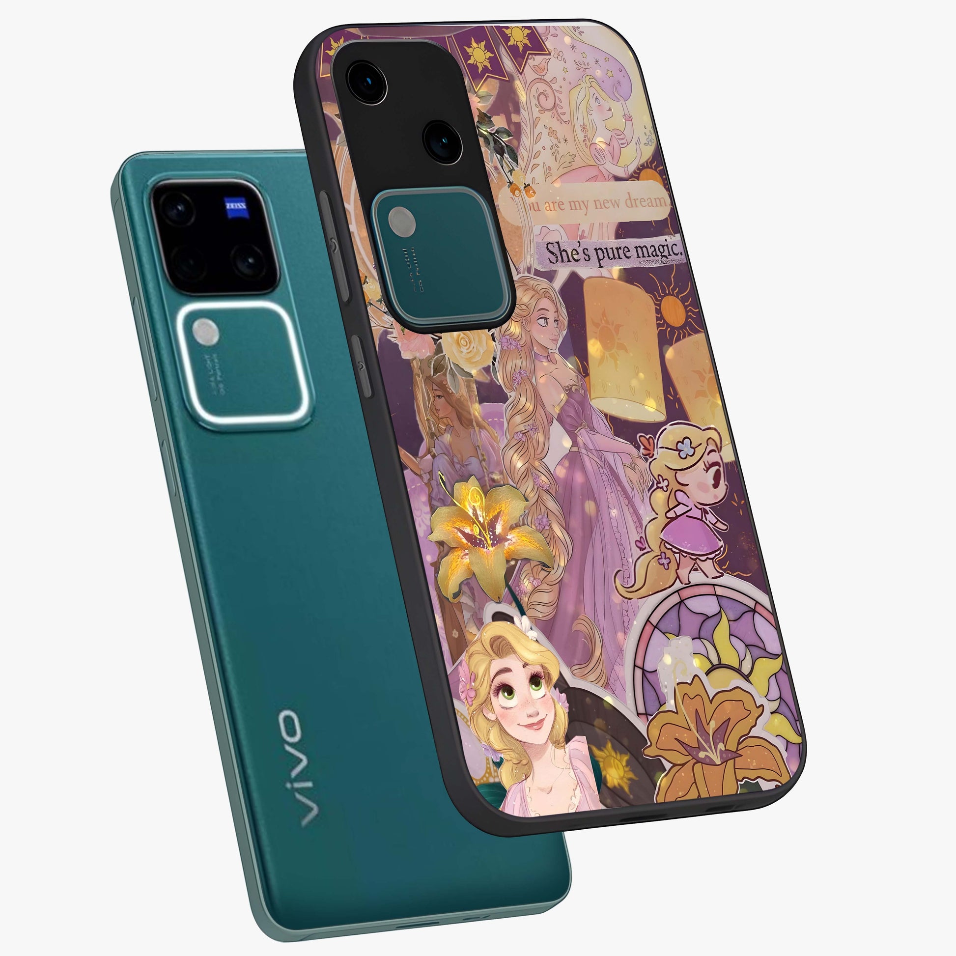 Magical Tangled Dream Glass Case displayed in angled mockup highlighting whimsical fantasy design with magical aesthetic.