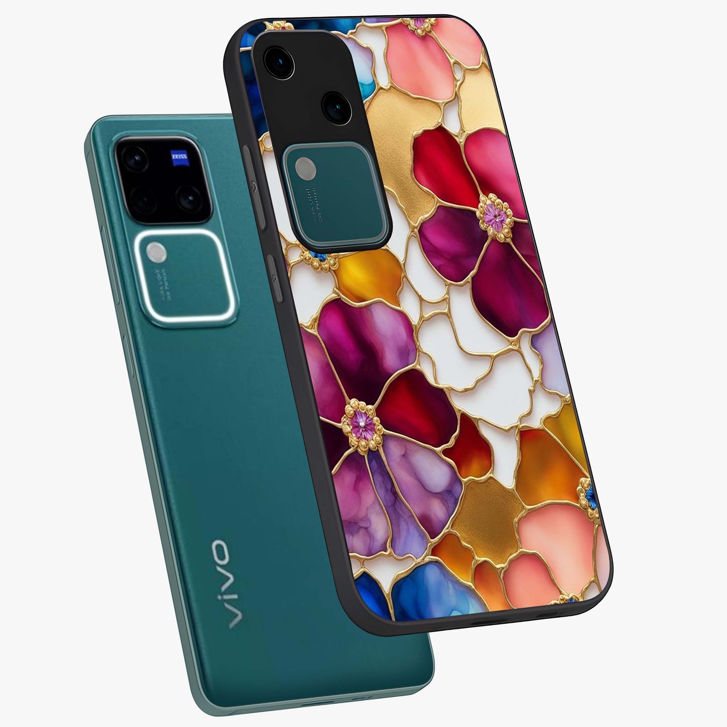 Marble Flower Pattern Glass Case displayed in angled mockup highlighting elegant marble floral design with modern aesthetic.