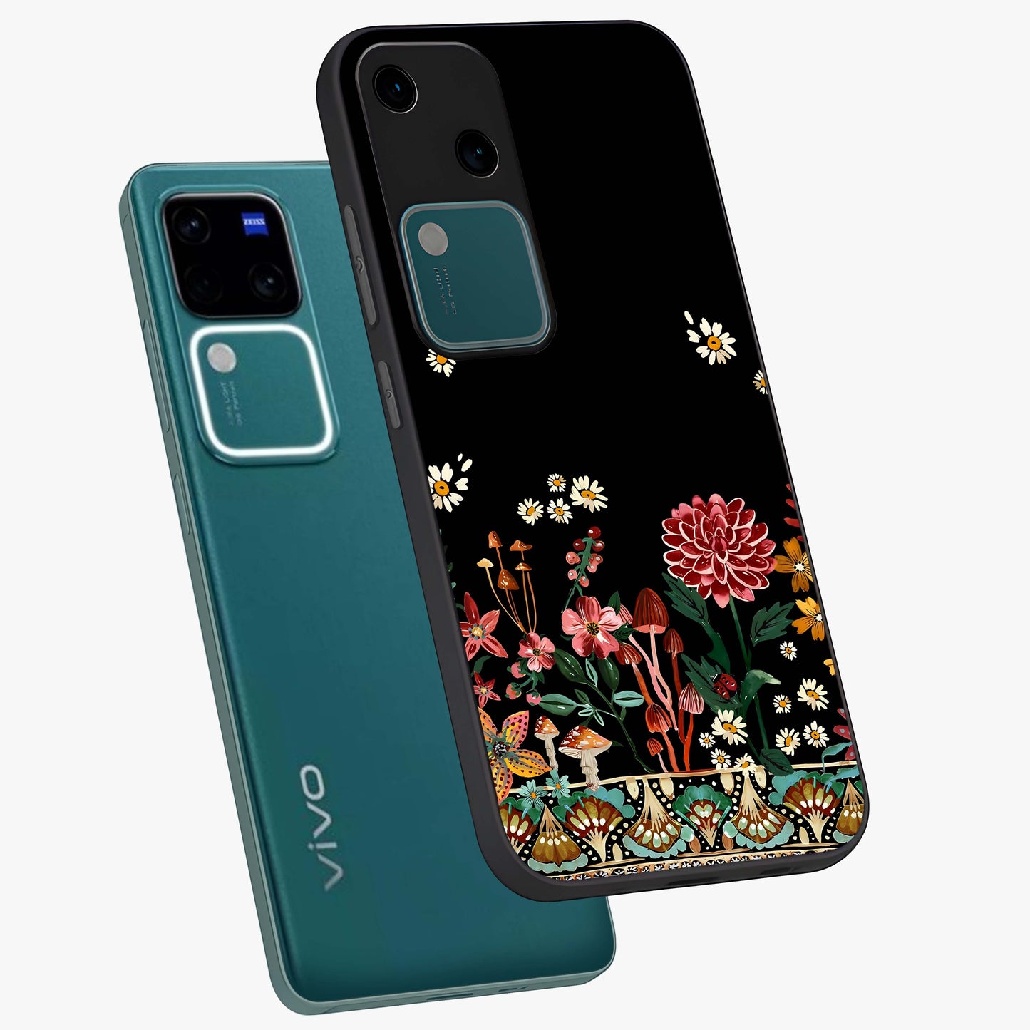 Midnight Bloom Pattern Glass Case displayed in angled mockup highlighting elegant flower design with midnight aesthetic style.