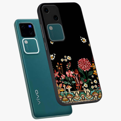 Midnight Bloom Pattern Glass Case displayed in angled mockup highlighting elegant flower design with midnight aesthetic style.