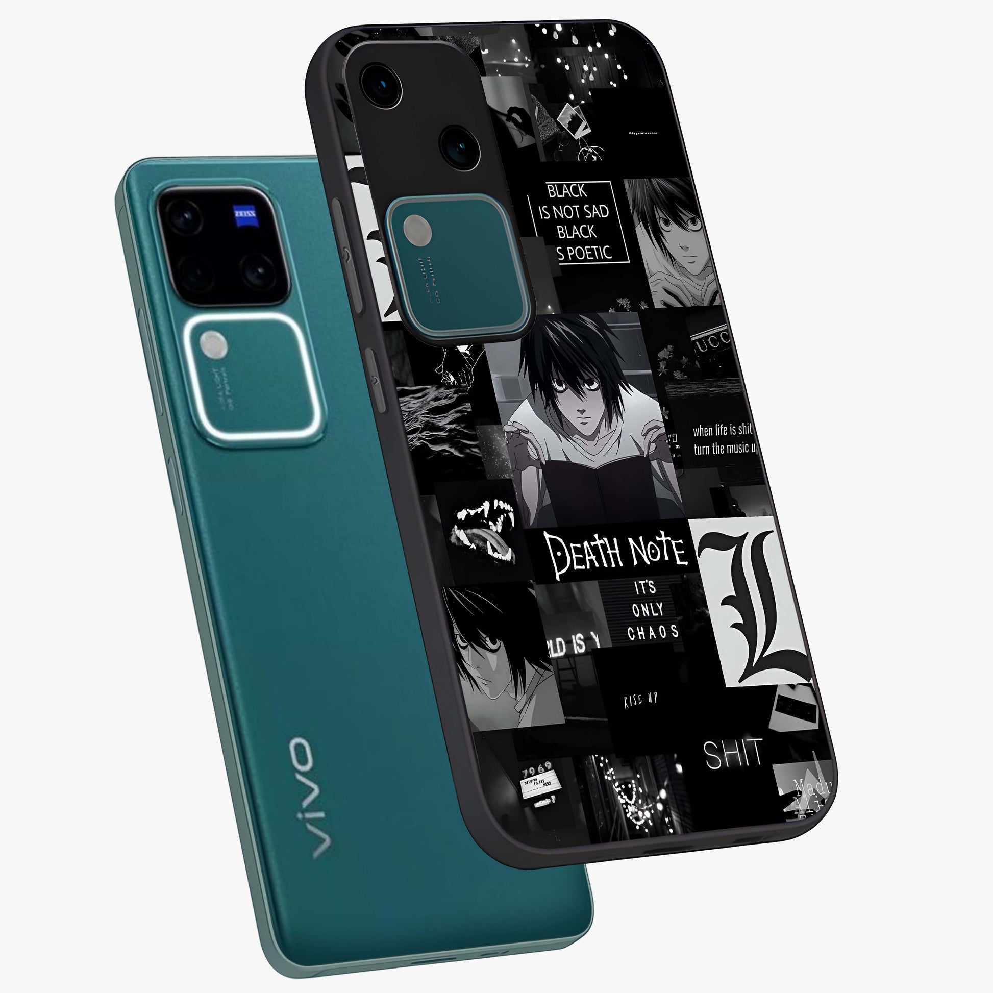 Midnight Chaos Mind Glass Case displayed in angled mockup highlighting chaotic artistic design with dramatic midnight aesthetic.