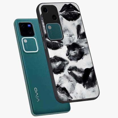 Midnight Kiss Marks Glass Case displayed in angled mockup highlighting playful romantic design with bold midnight aesthetic.