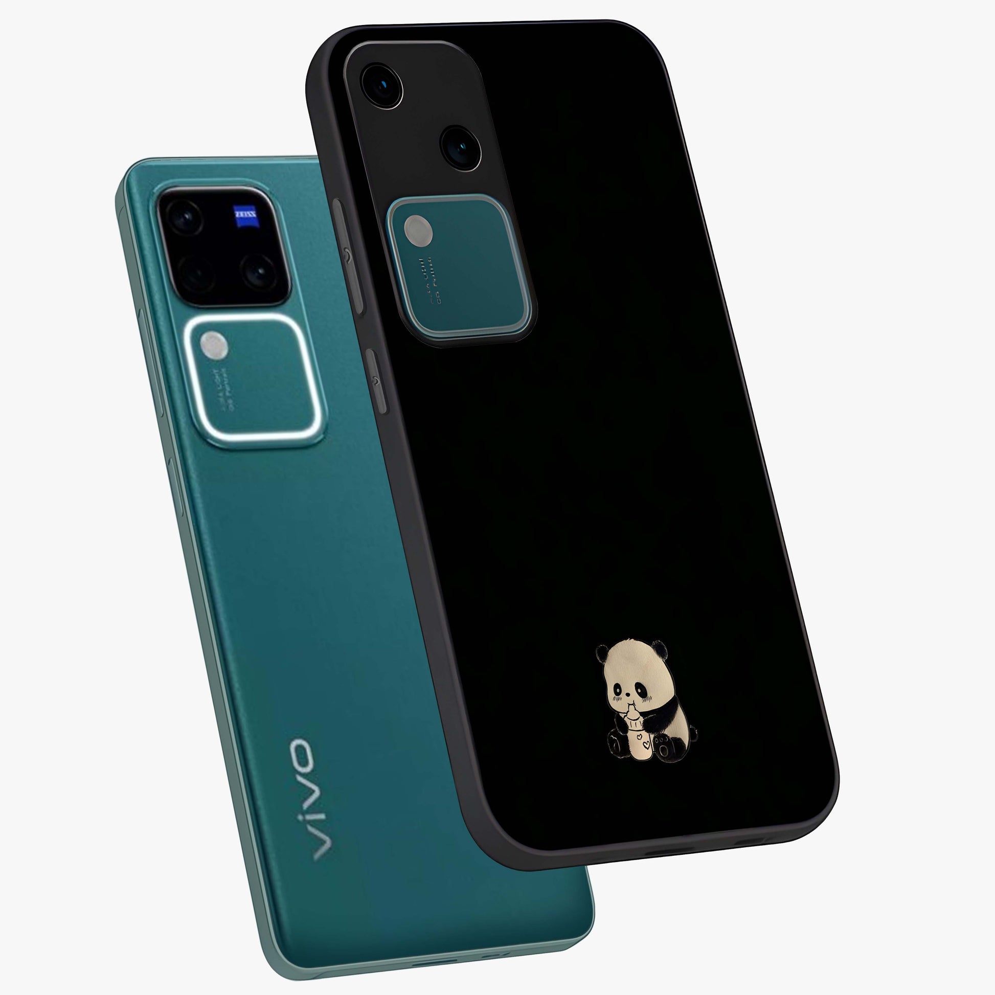 Midnight Panda Love Glass Case displayed in angled mockup highlighting adorable panda illustration with midnight aesthetic.