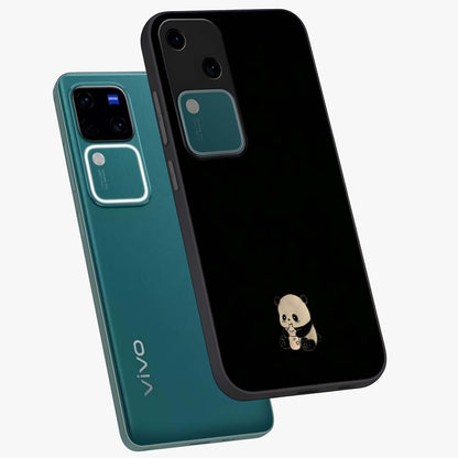 Midnight Panda Love Glass Case displayed in angled mockup highlighting adorable panda illustration with midnight aesthetic.