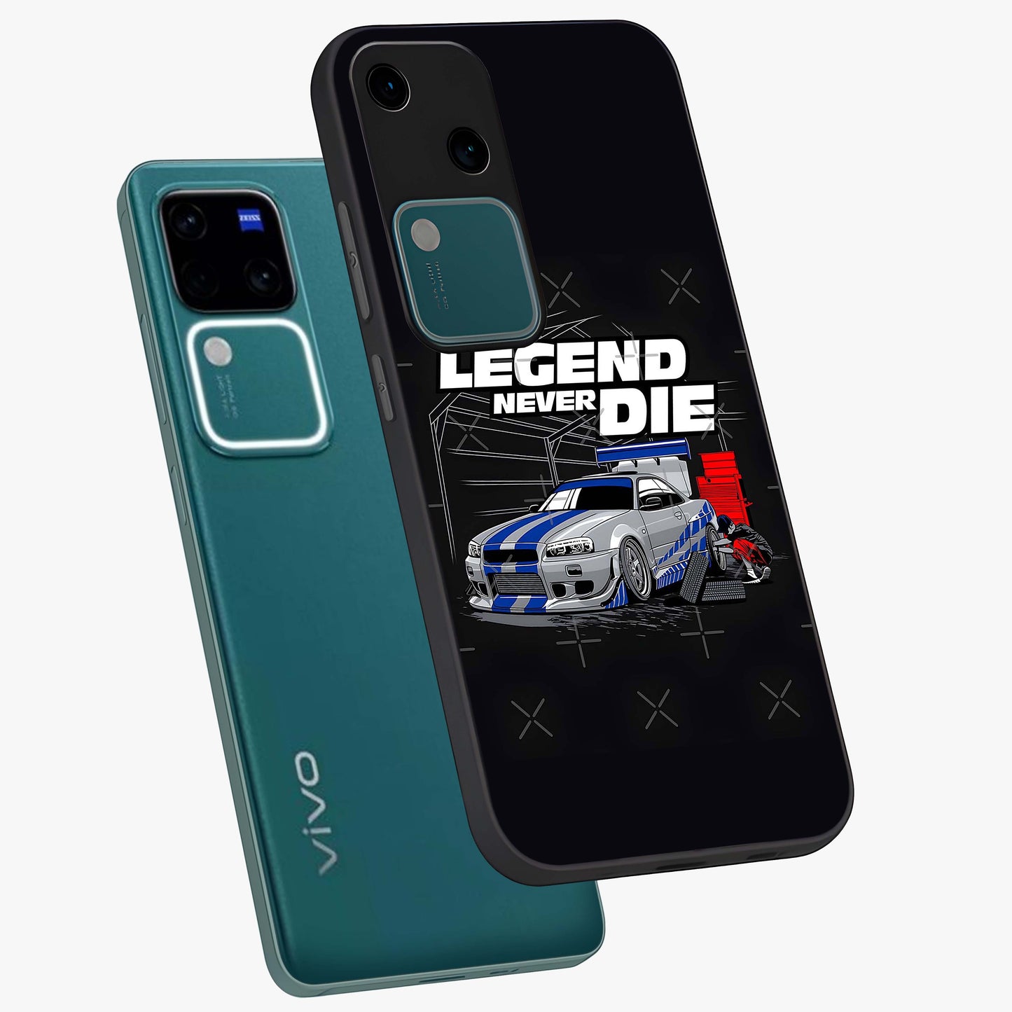 Midnight Racing Legacy Glass Case displayed in angled mockup highlighting dynamic automotive design with bold midnight aesthetic.