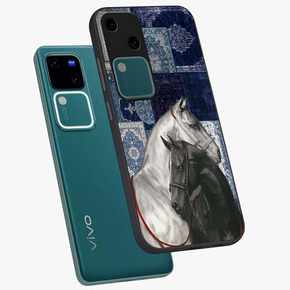 Midnight Stallion Blues Glass Case displayed in angled mockup highlighting powerful stallion illustration with deep midnight tones.
