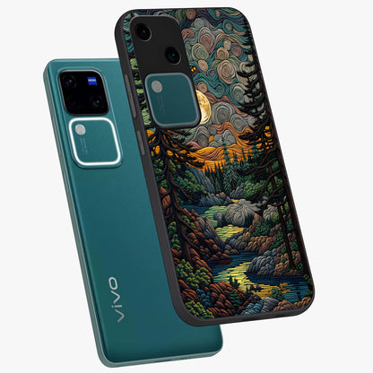 Moonlight Forest Dream Glass Case displayed in angled mockup highlighting dreamy forest design with glowing moon aesthetic.