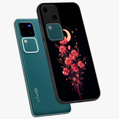 Moonlit Floral Elegance Glass Case displayed in angled mockup highlighting graceful flower design with soft moonlight aesthetic.