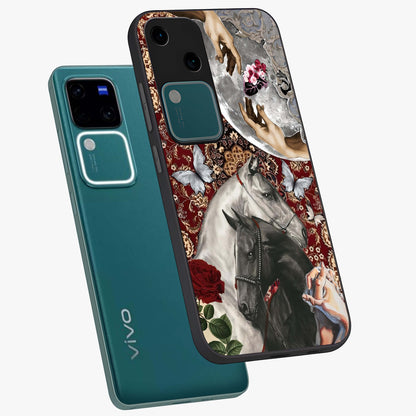 Moonlit Royal Stallion Glass Case displayed in angled mockup highlighting powerful stallion illustration with royal night aesthetic.