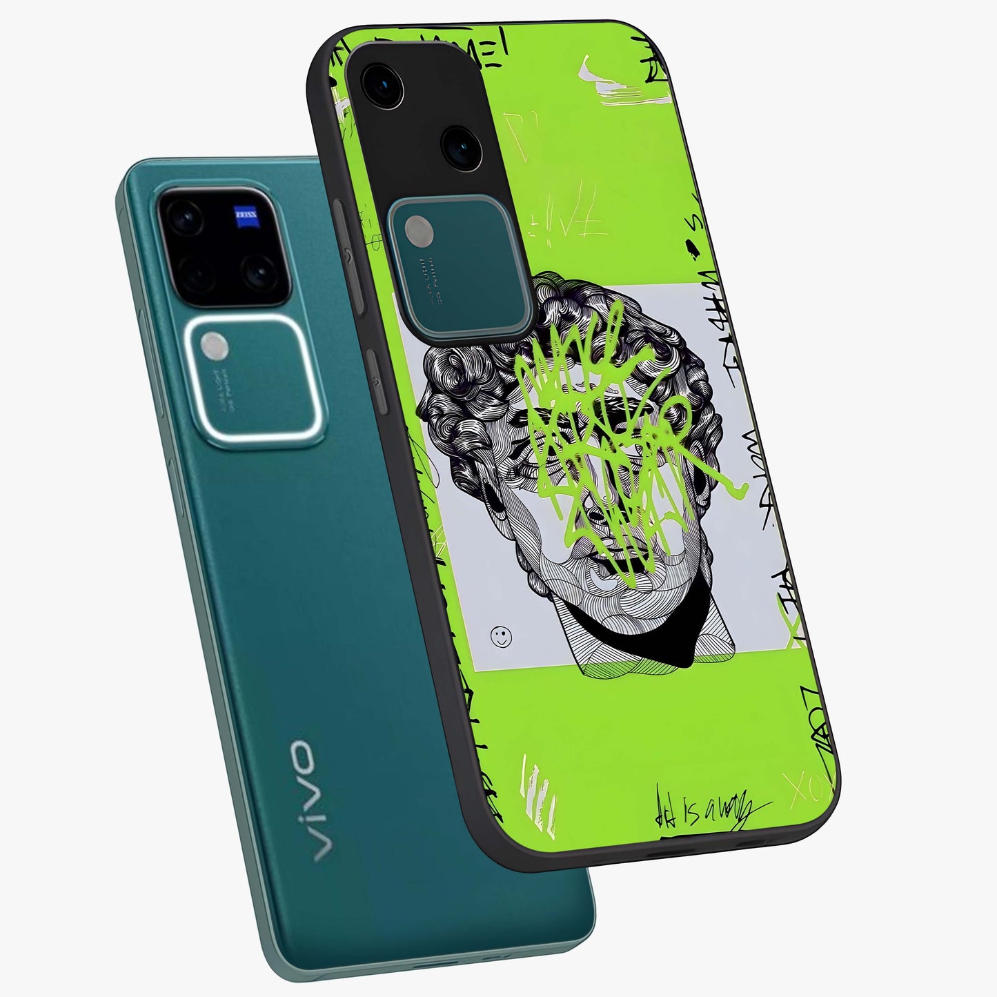 Neo Graffiti Rebellion Glass Case displayed in angled mockup highlighting urban street art design with rebellious aesthetic.
